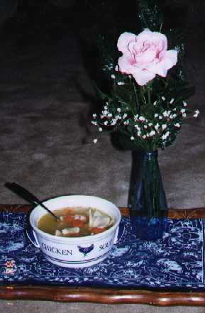 Chopped chick bits in soup